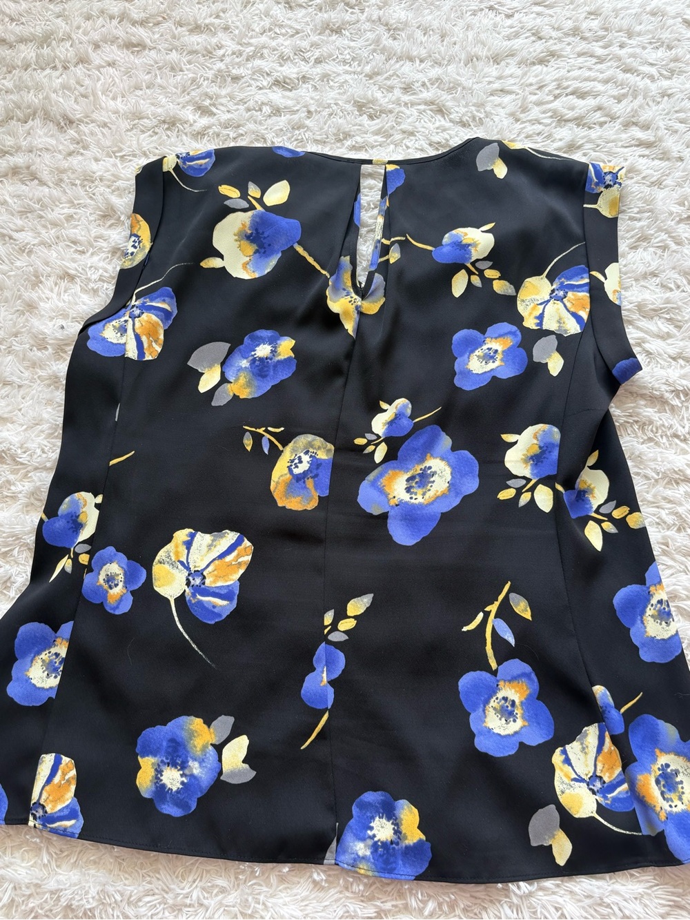 Nine West Black Floral Cap Sleeve Blouse with Blue and Yellow Flowers - Picture 4 of 4